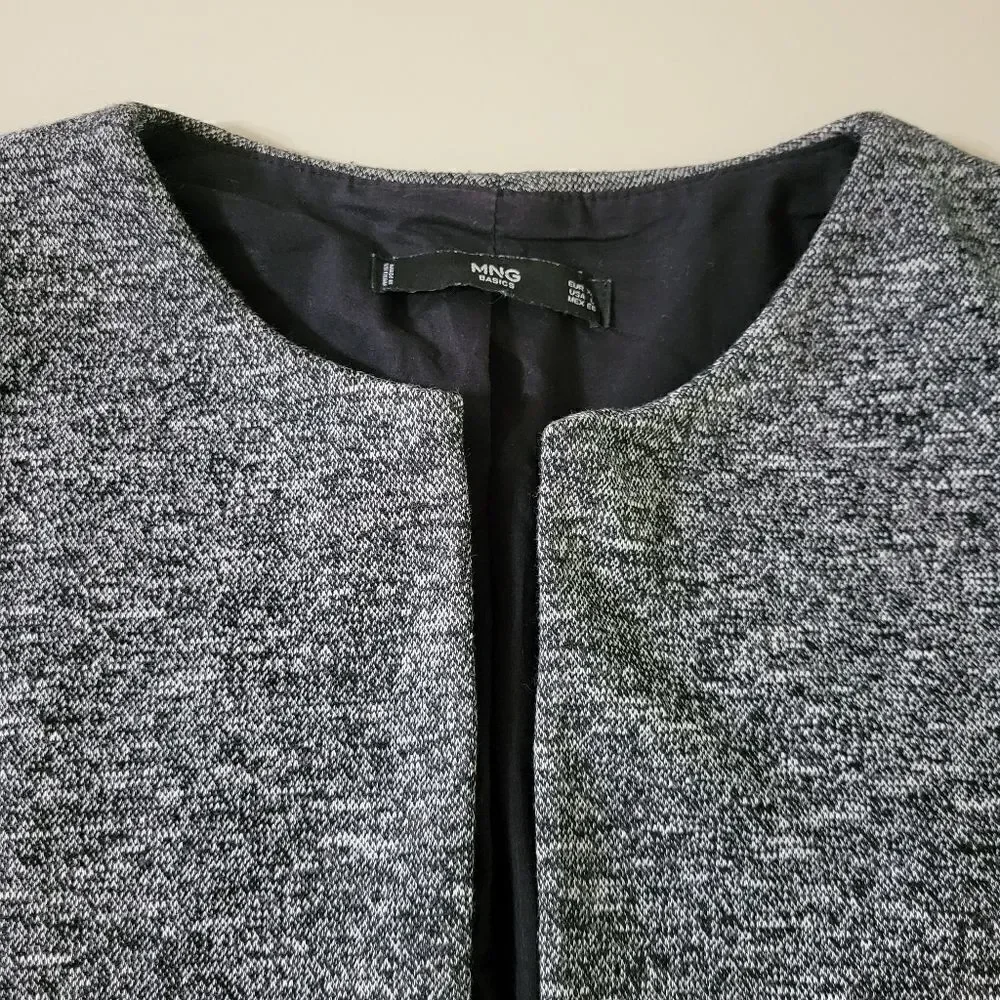 MNG by Mango Women's Black Chaqueta Pony Tweed Open Front Round Neck Jacket